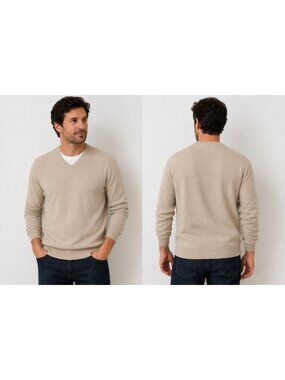 Raffi 100% Cashmere Sweater Men’s SZ Large  Beige Pullover Golf Academia